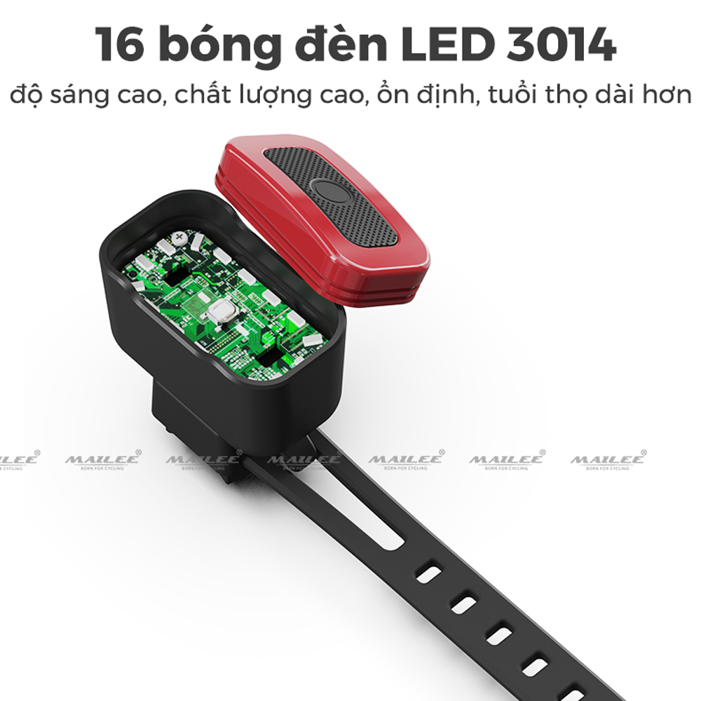 Đèn Sau Xe Đạp Có Cảm Biến Phanh và Chuyển động A07, 16 bóng LED, 7 chế độ sáng, tự động tắt khi không sử dụng, 800 mAH, sử dụng lên đến 35h - Mai Lee