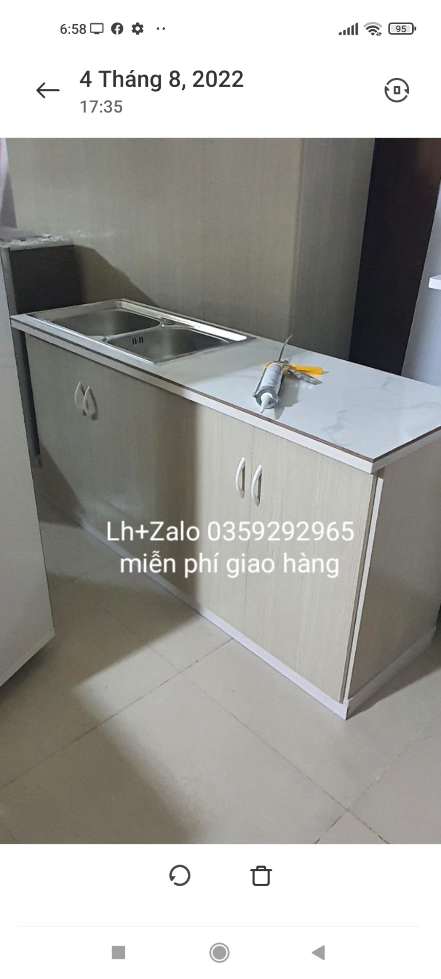 Tủ bếp mini nhựa đài Loan ốp mặt gạch sẵn bồn đôi