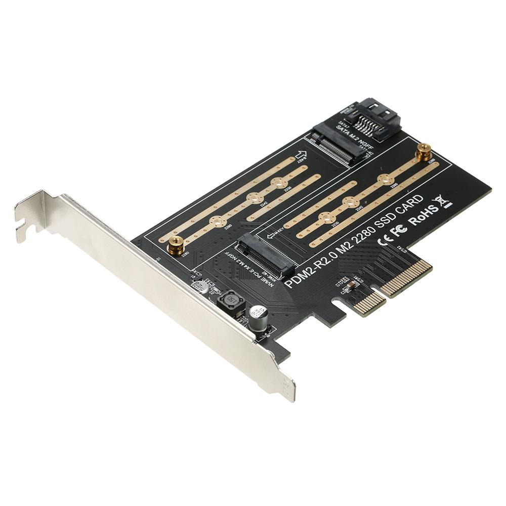 M.2 NVME to PCI-E X4 Expansion Card SSD Adapter Card with M.2 M-key B-key Interfaces Support NVME SATA Dual Protocol