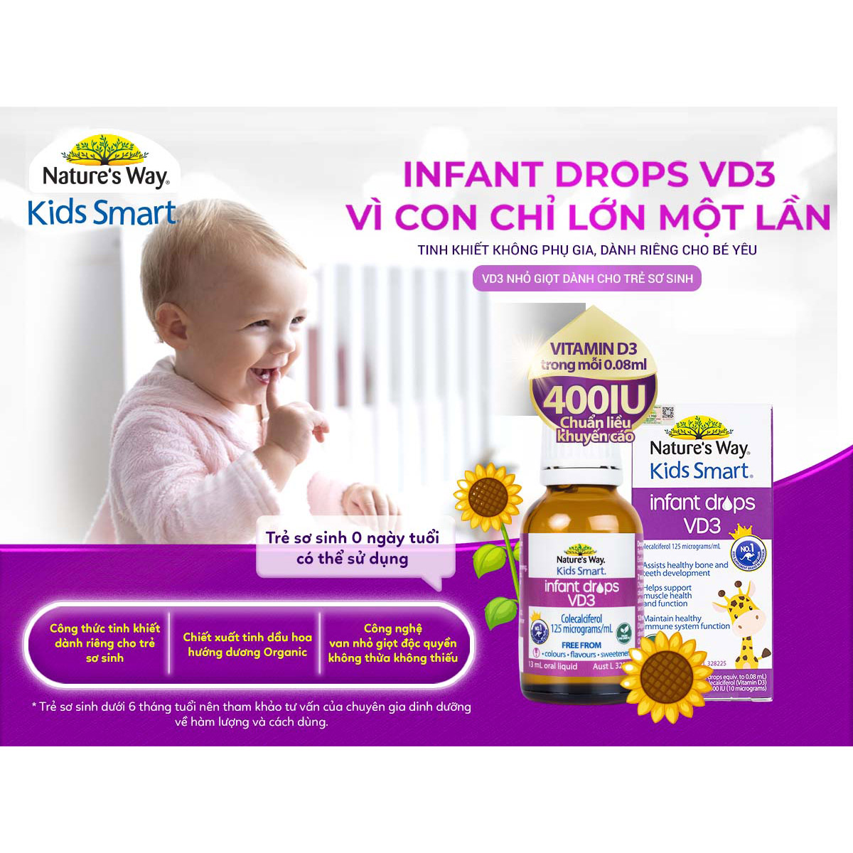Nature's Way Kids Smart INFANT DROPS VD3 - Bổ sung vitamin D3 cho bé (13ml/Lọ)