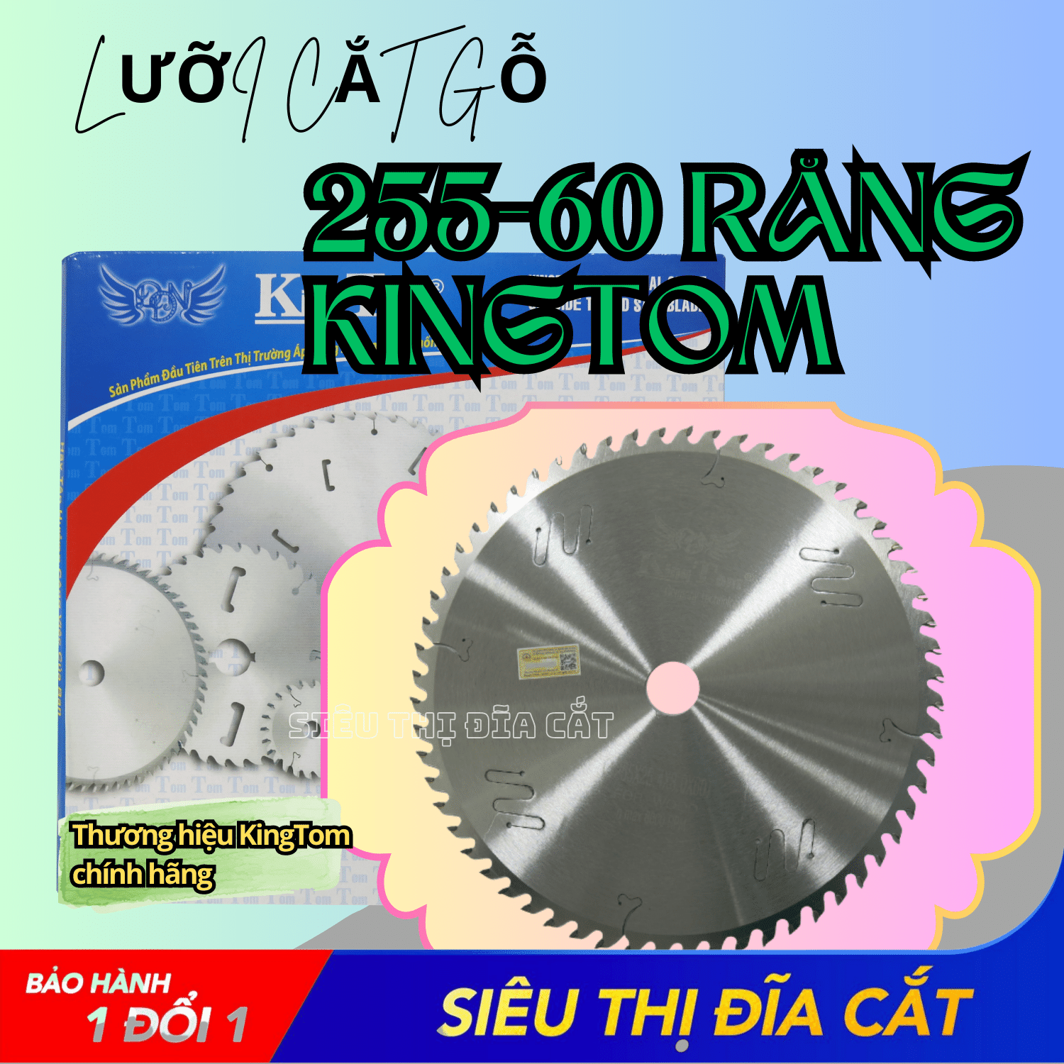Lưỡi Cắt Gỗ Cao Cấp Khe Laser 255-60 Răng KingTom - Chuyên Gỗ Cứng, Gỗ Có Đinh