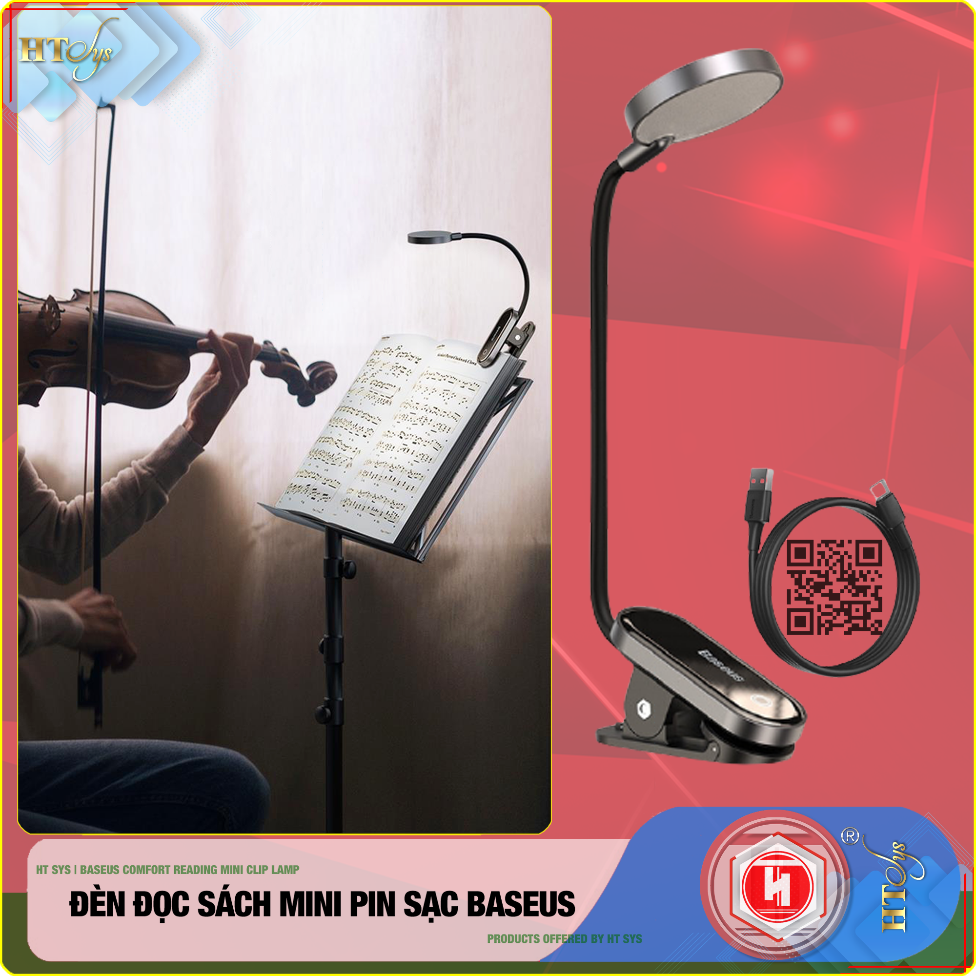 Đèn đọc sách mini HT SYS - Baseus Comfort Reading Mini Clip Lamp - (350mAh - 5V - 4000K - 24H sử dụng - Phím cảm ứng) - Hàng Nhập Khẩu