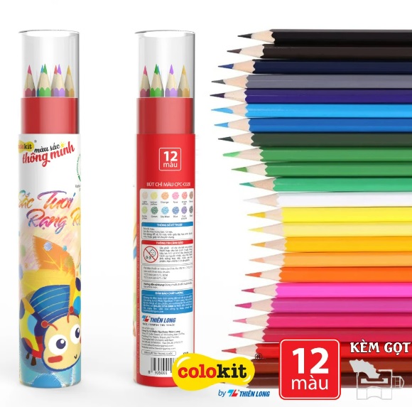 Bút chì màu chuyên nghiệp dạng cốc 12 màu Thiên Long Colokit - Tiêu chuẩn châu Âu CPC-C020