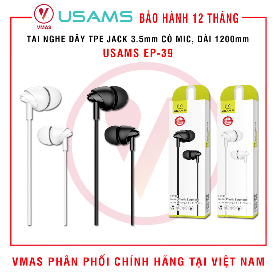 Tai Nghe nhét tai USAMS EP-39 jack 3.5mm Micro Đàm Thoại Dài 1m2, hàng chính hãng