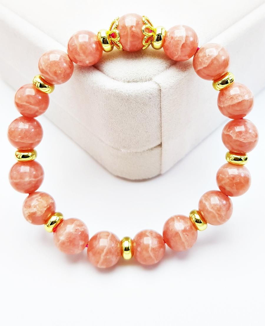 Vòng Tay Đá Đào Hoa Rhodochrosite Tự Nhiên