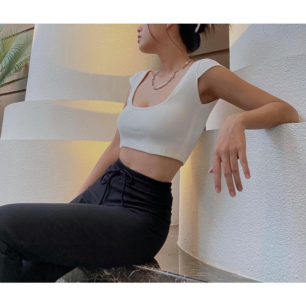 Áo Croptop tay ngắn cổ vuông kiểu chất thun dày dặn mềm mại cá tính thời trang nữ carrotxinhdep