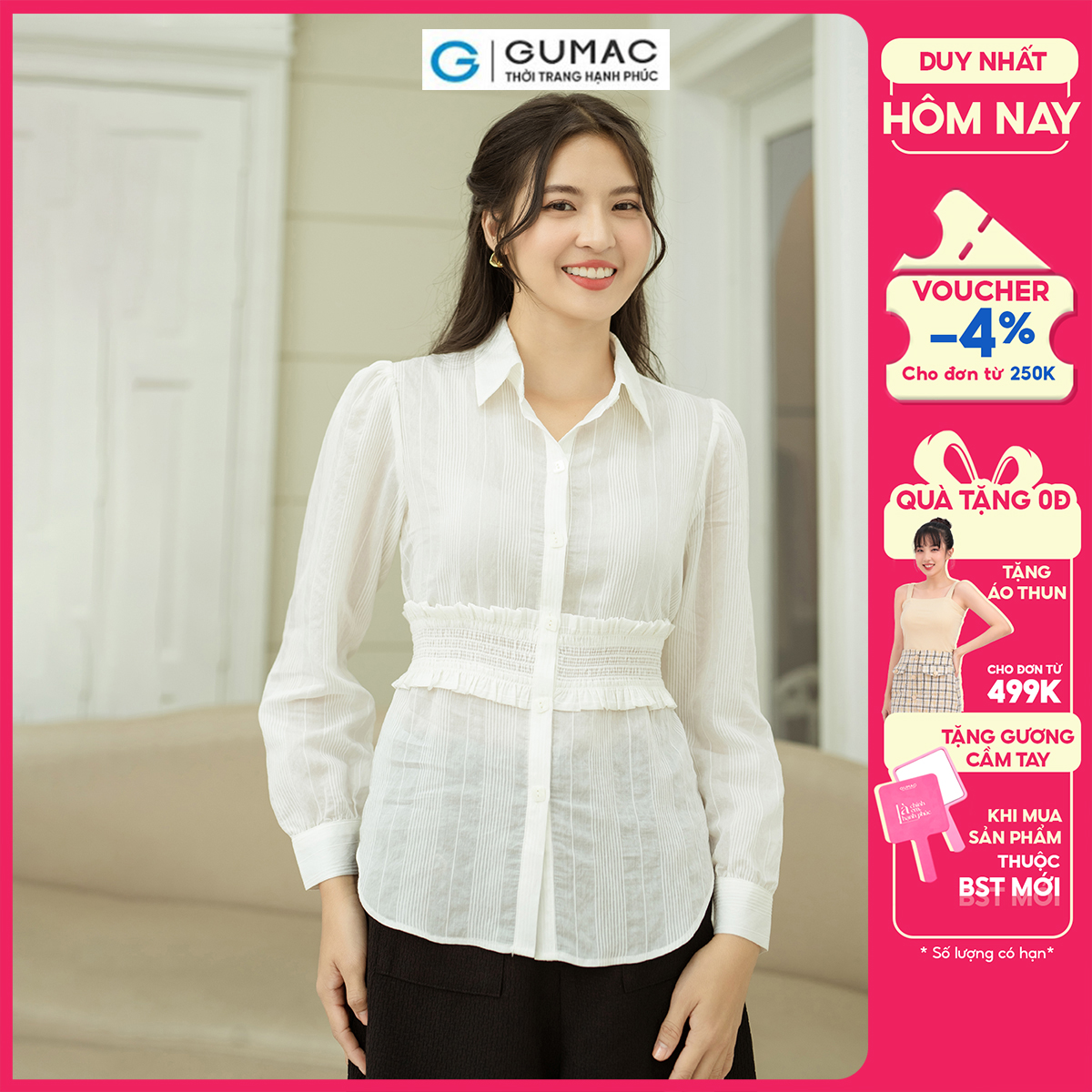Áo sơ mi eo kiểu GUMAC AD08070