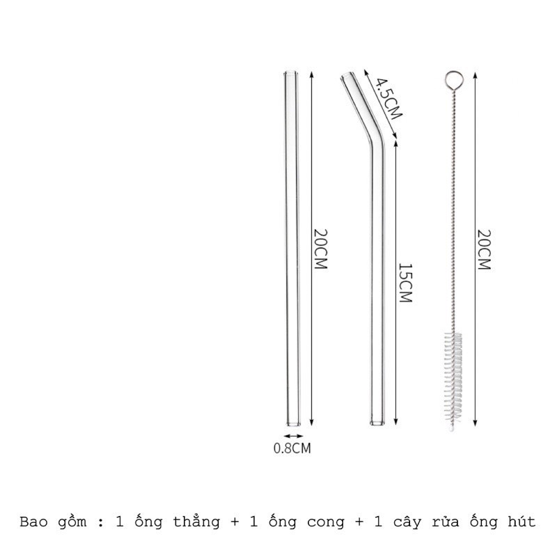 Bộ Ống Hút Thuỷ Tinh Trong Suốt Tái Sử Dụng Thân Thiện Mối Trường