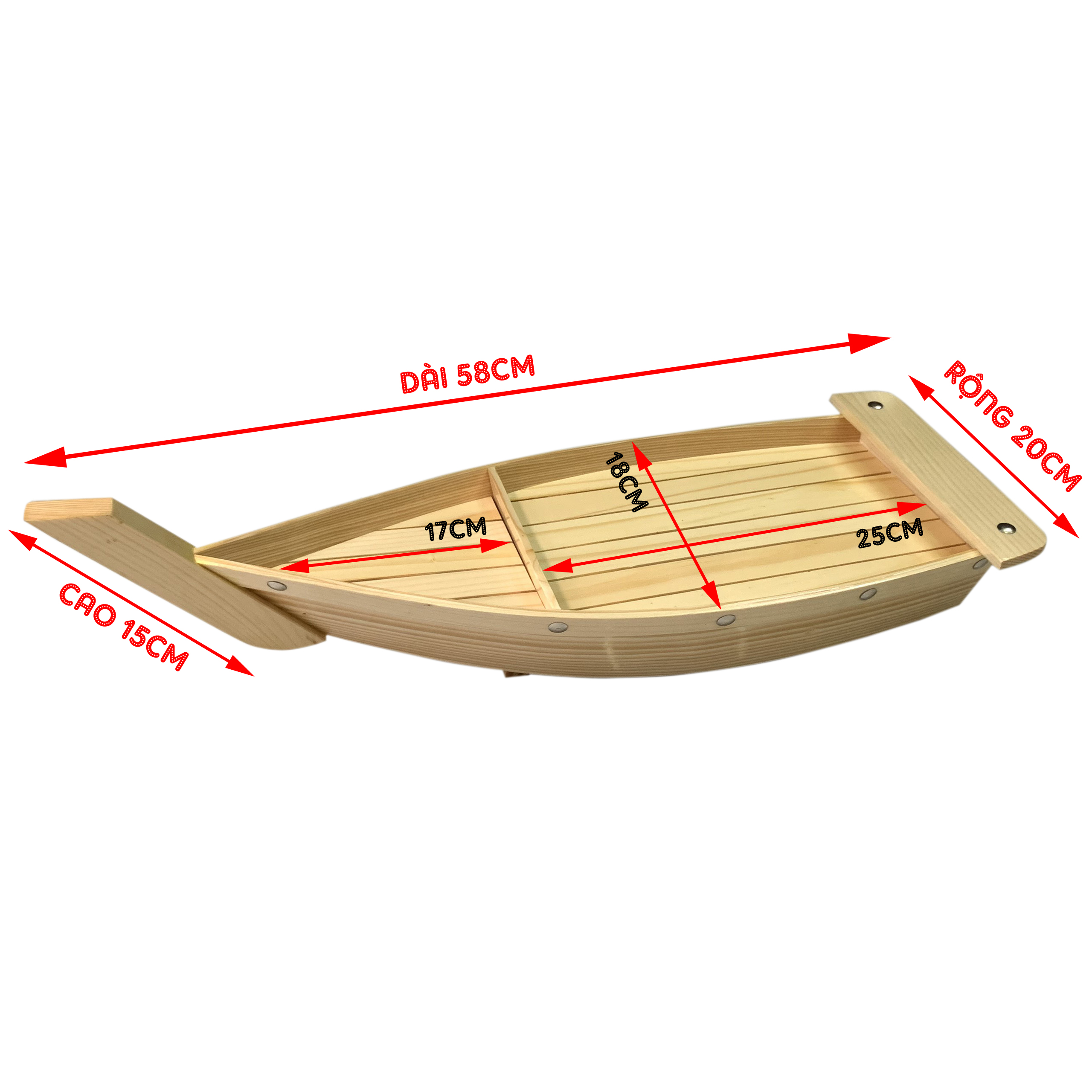 Khay thuyền gỗ trang trí món ăn thuyền gỗ Sushi &amp; Sashimi Nhật Bản - Dài 58cm - Gỗ Thông Tự Nhiên