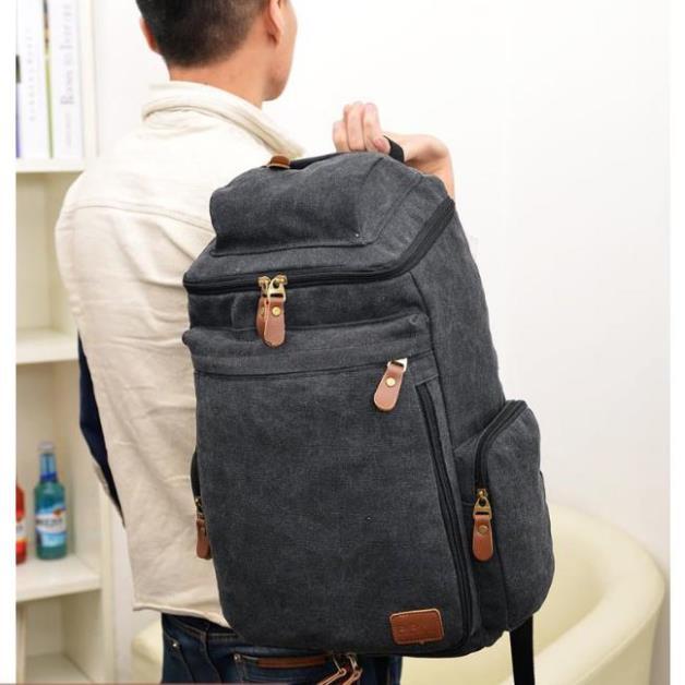 Balo canvas phối da ba lô du lịch phượt dã ngoại, balo sinh viên 205876