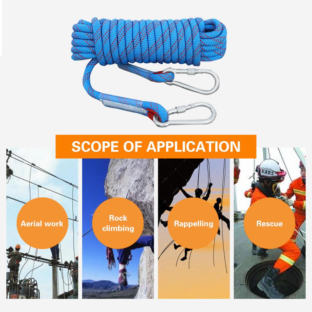 10mm Rock Climbing Rope 10M/20M/30M Outdoor Static Rapelling Rope for Fire Rescue Safety Escape Tree Climbing