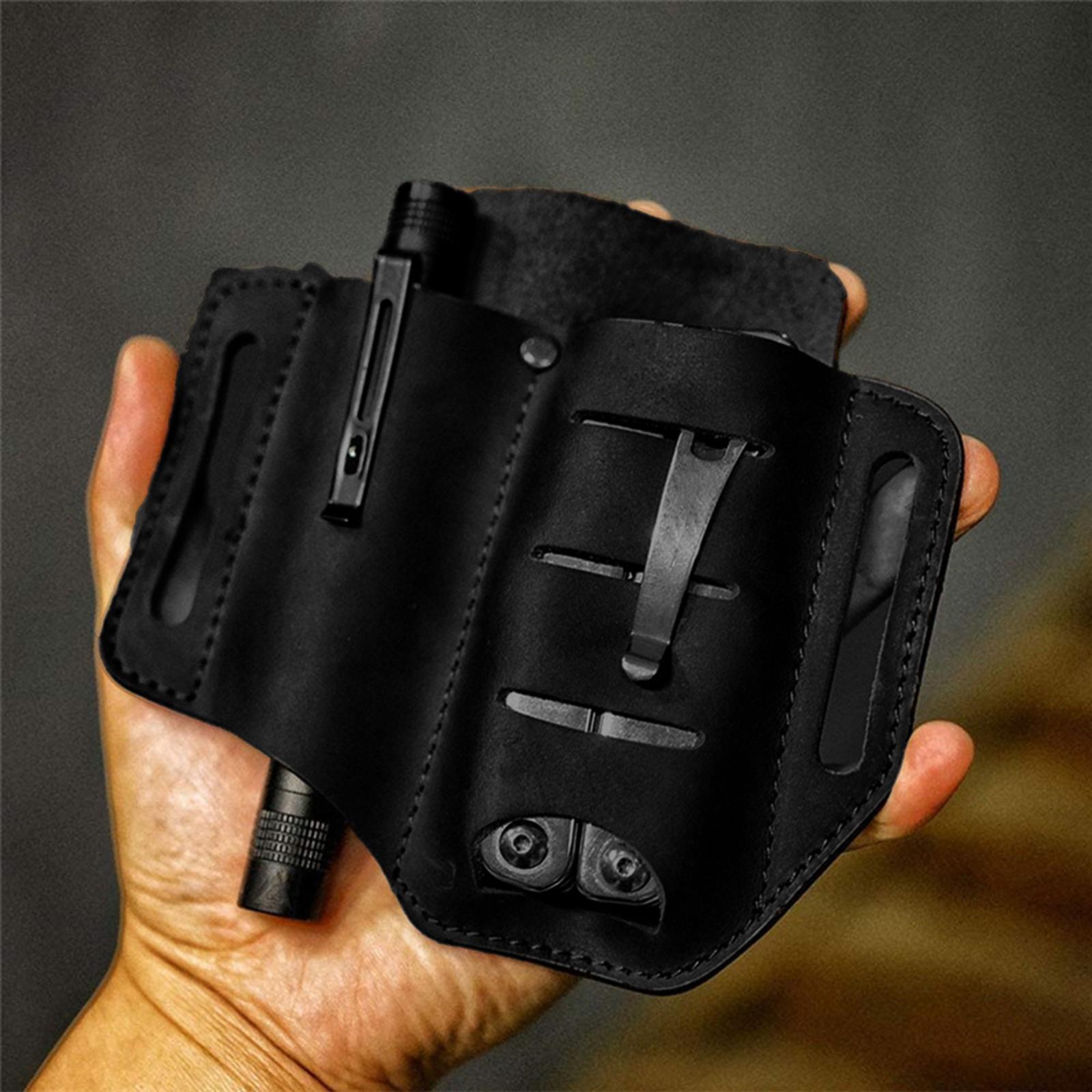 Flashlight Sheath, Convenient Tool Organizer and Keychain Clip, Multitool Leather Sheath for Belt, Daily Use, Flashlight, Work, Men