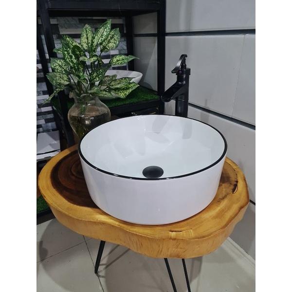 Lavabo sứ - lavabo đặt bàn viền đen