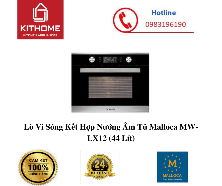 Lò Vi Sóng Kết Hợp Nướng Âm Tủ Malloca MW-LX12 (44 Lít) - Hàng Chính Hãng