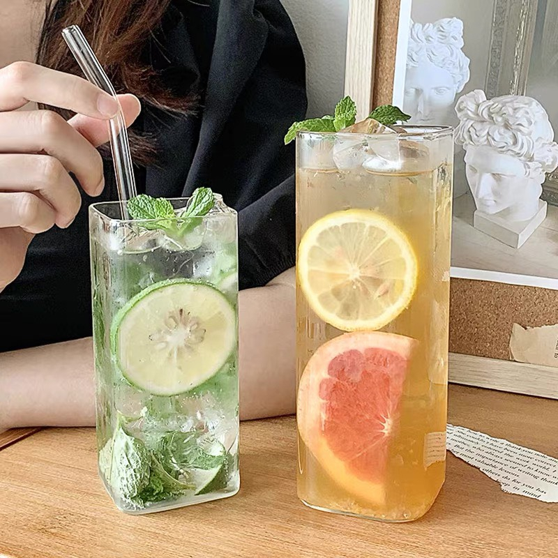 Ly thủy tinh vuông trơn vừa 400ml - Decor nước bắt mắt - Mã CVC