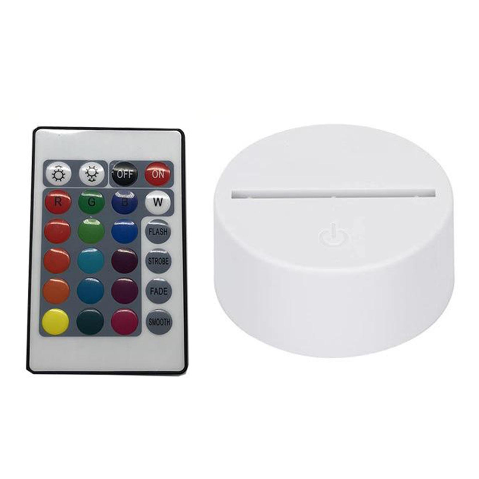 Premium 3D Night LED Light Replacement Base with Remote Control, USB Cable Adjustable 7 Colors Color Changing Lamp Decorative Lights Holder