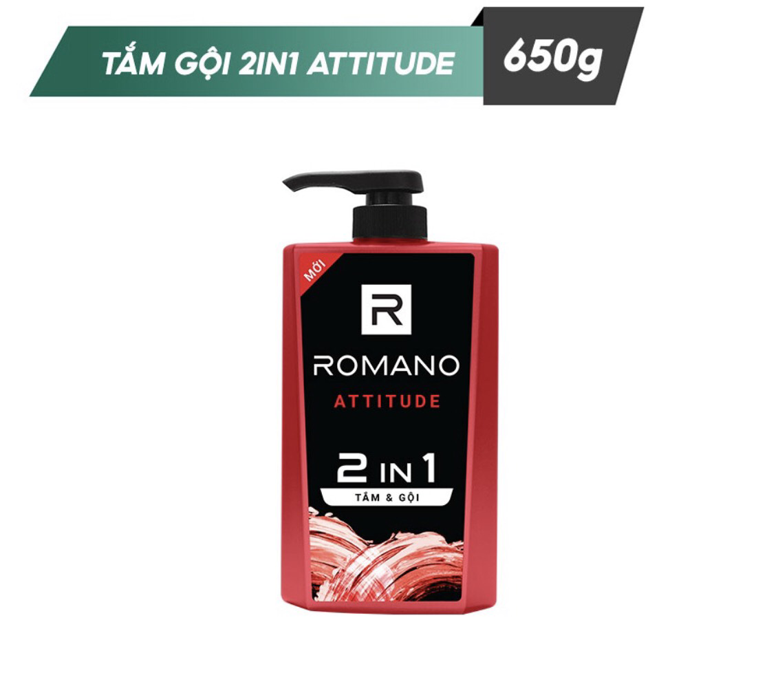 Combo tắm gội 2 trong 1 Romano Attitude 650gr &amp; lăn khử mùi Attitude 50ml