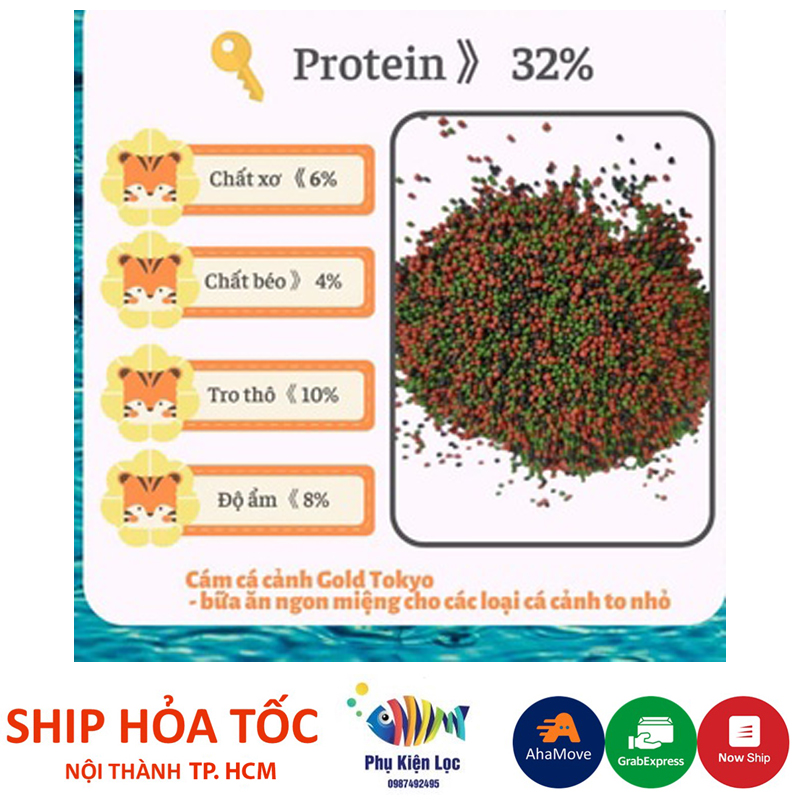 Thức ăn cho cá cảnh Gold Tokyo100,200, 500gram, cám nổi nhiều dinh dưỡng