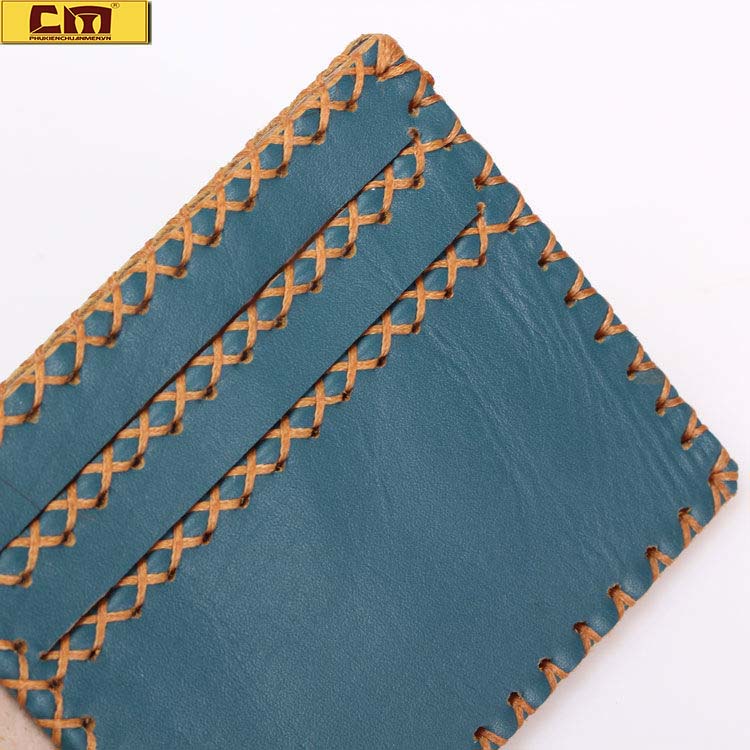 Bóp ví da handmade xanh lơ VN026