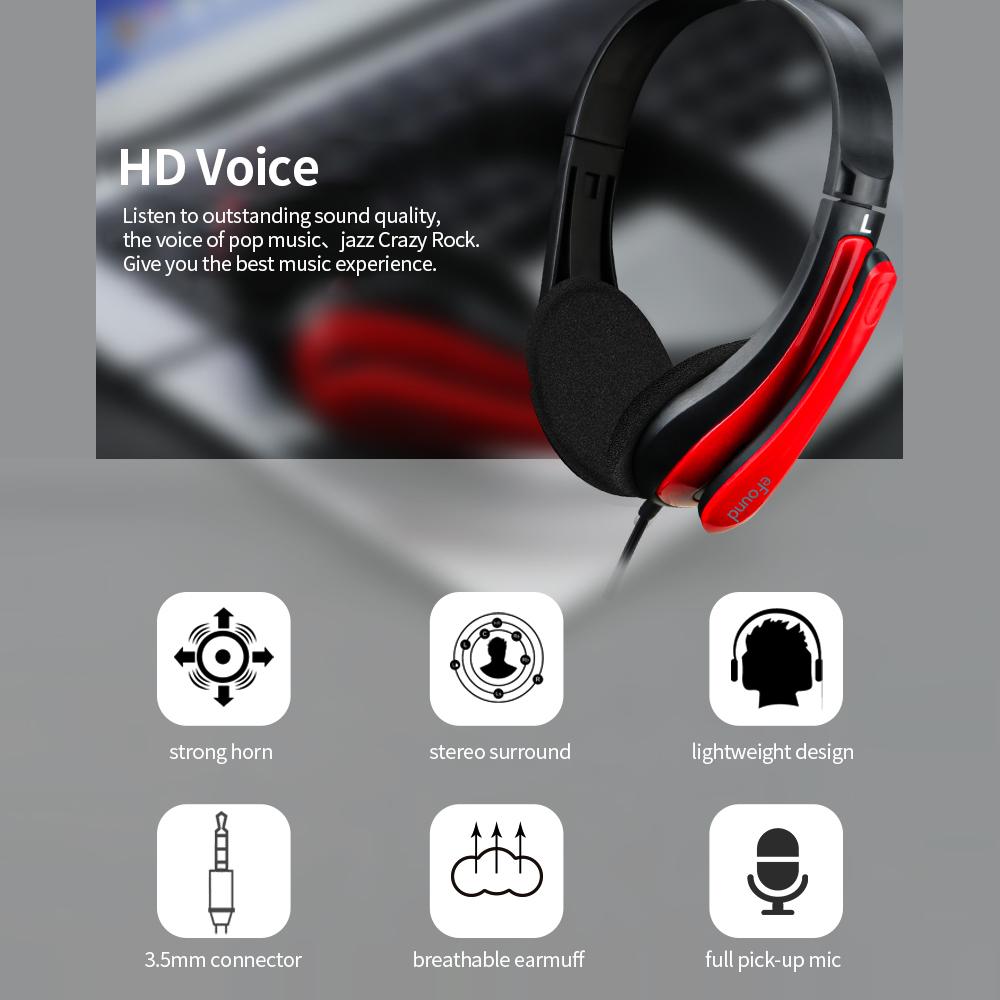 Tai nghe eFound E-601 âm thanh nổi 3,5 mm Trình điều khiển 40mm với micrô có thể điều chỉnh cho văn phòng