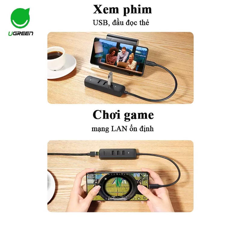 Dây Cáp Chuyển Đổi USB Type C Sang LAN + Hub USB Ugreen - Hàng Chính Hãng