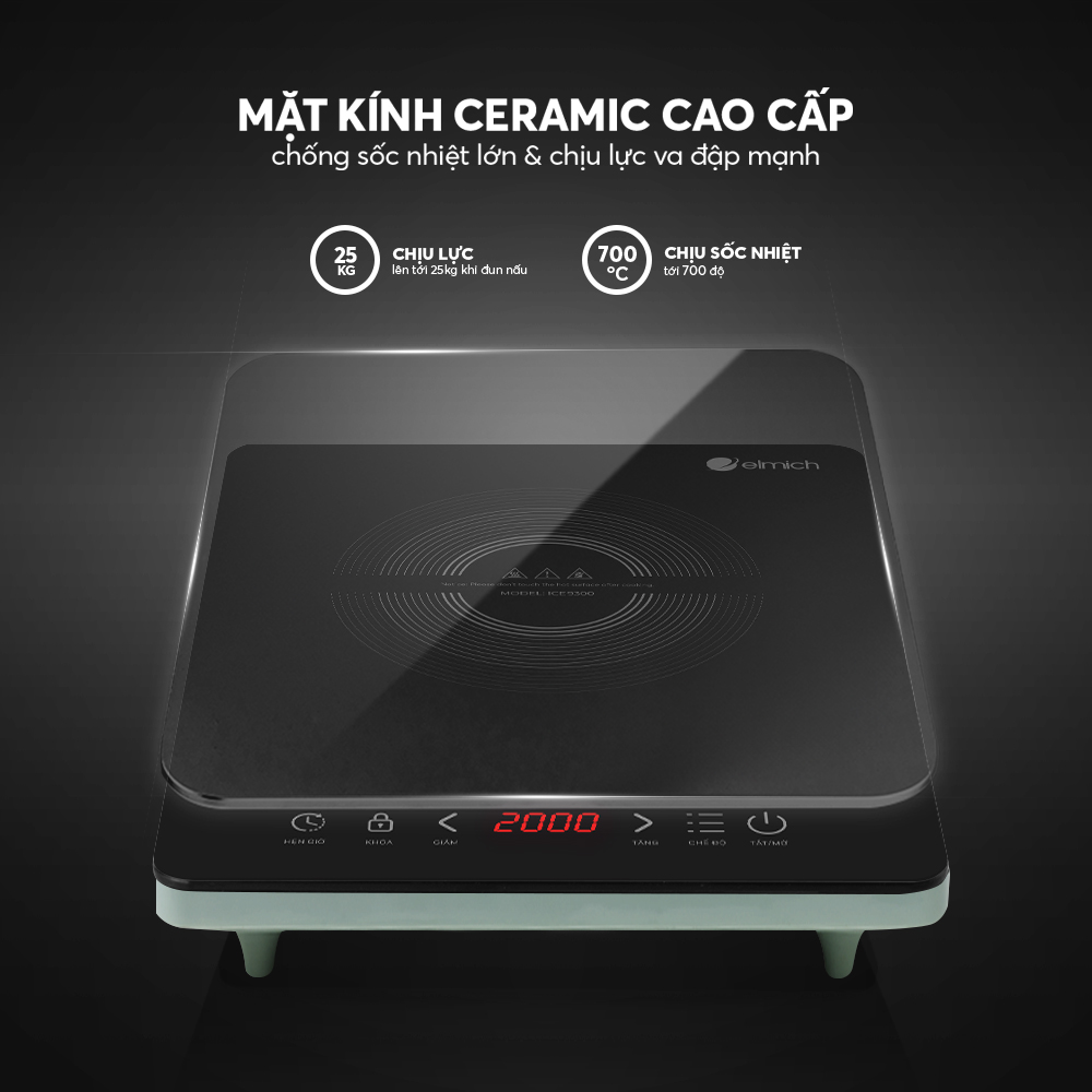 Bếp Điện Từ Elmich ICE9300 2000W, Hàng Chính Hãng, Cảm Ứng, Tự Ngắt Khi Quá Nhiệt, 9 Mức Độ -JoyMall