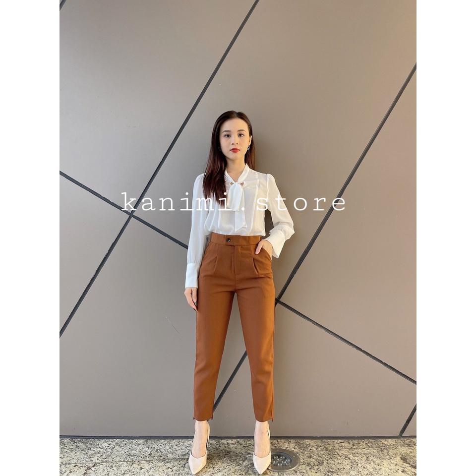Quần baggy công sở nữ cạp cao cúc lệch siêu tôn dáng Kanimi