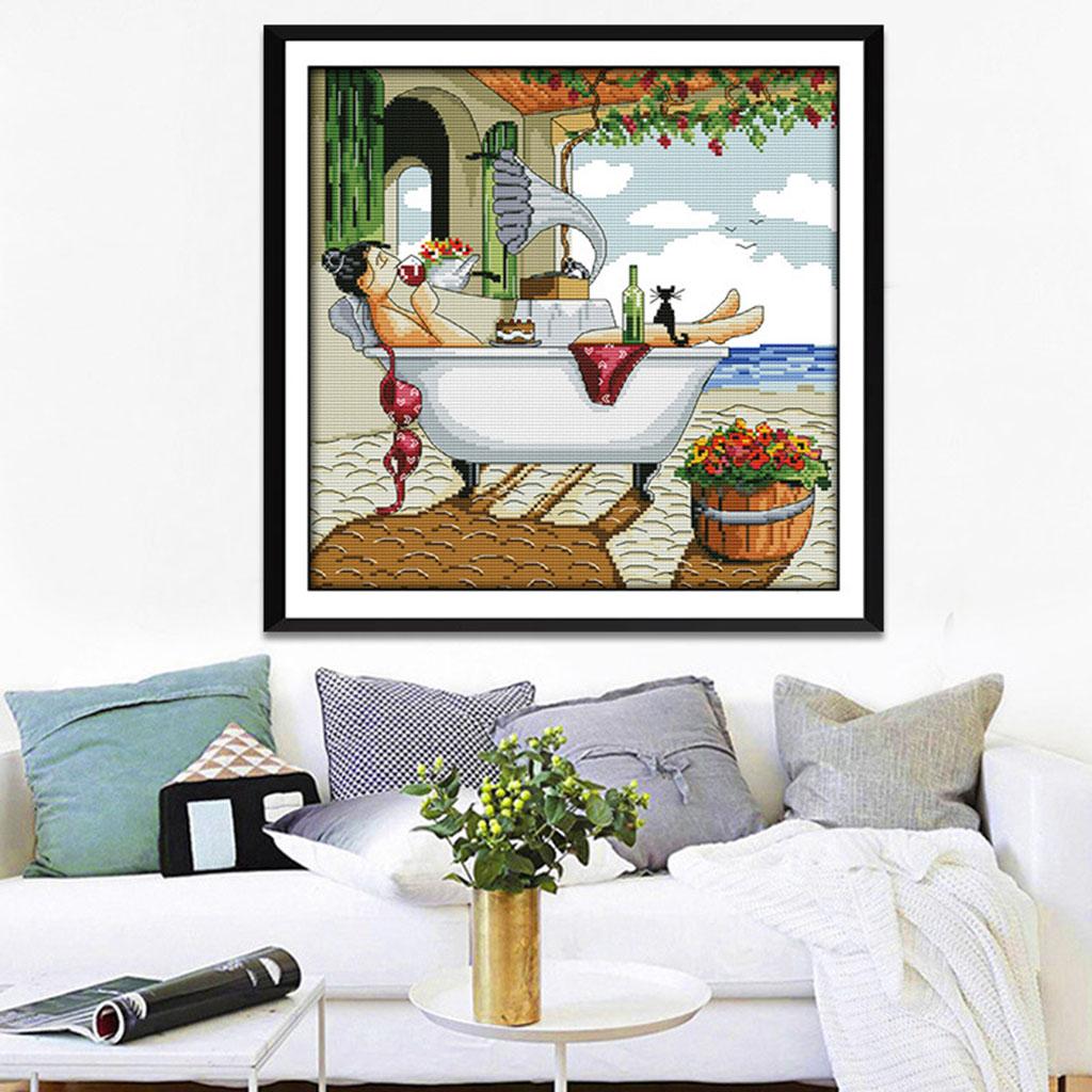 2PCS Enjoy Life Stamped Cross Stitch Kit for Beginners DIY Counted 14CT