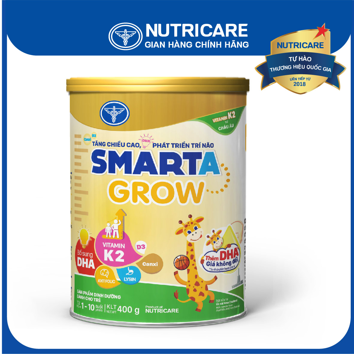 Sữa bột Nutricare Smarta Grow dinh dưỡng cho trẻ thấp còi 400g