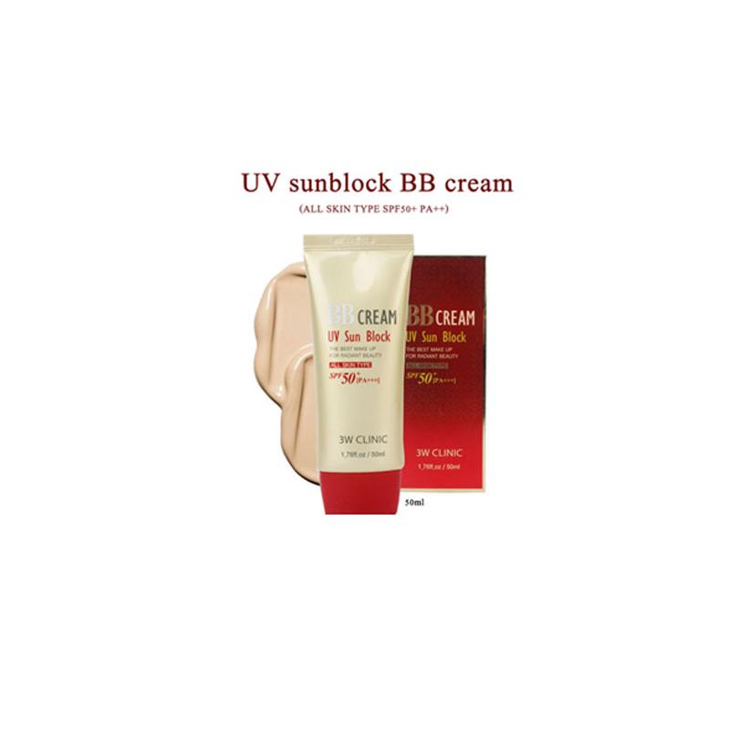 Kem nền chống nắng BB Cream UV Sun Block 3W Clinic SPF 50+ PA+++ Hàn Quốc 50ml