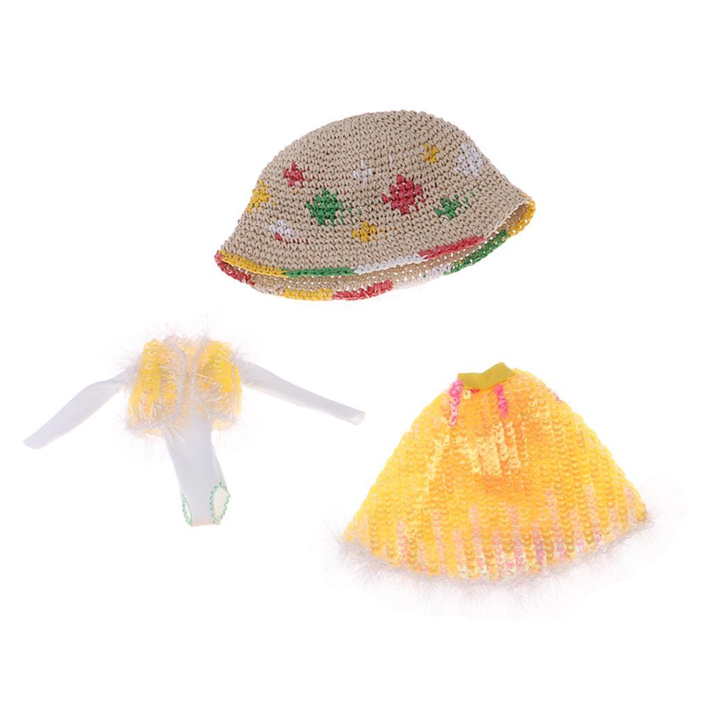 Fashion Doll Dress Top Jumpsuit Hat Set for Blythe Dolls Dress up 12inch Doll Accessory