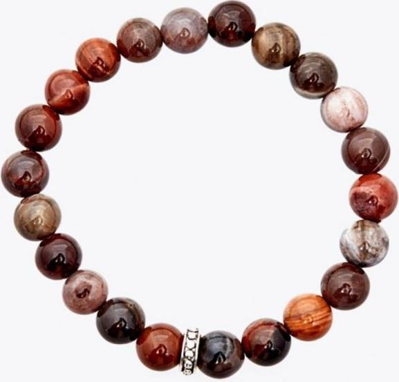 Vòng Tay Gỗ Hóa Thạch Charm Bạc Thái - Thổ Kim