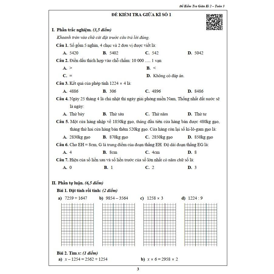 Đề Kiểm Tra Toán 3 - Học kỳ 2