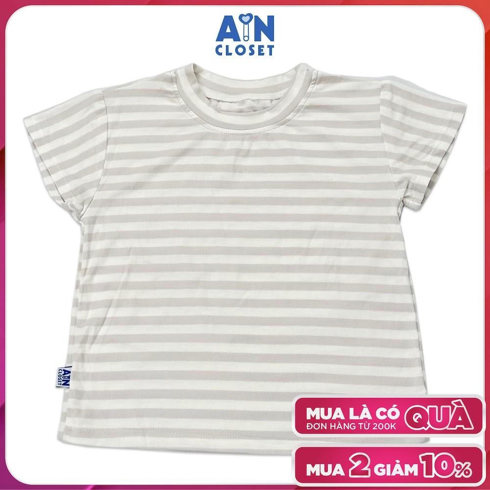 Áo ngắn tay unisex cho bé Kẻ xám thun cotton - AICDBTLNG5MC - AIN Closet