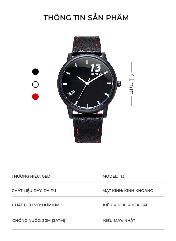 Đồng hồ unisex dành cho nam nữ dây da GEDI-113 trẻ trung - Hàng chính hãng