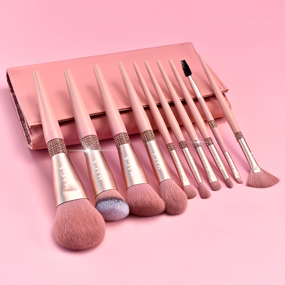 Bộ Cọ Cá Nhân 10 Cây Kèm Ví Đựng MAGA Luxury Diamond Essential Makeup Brush Set