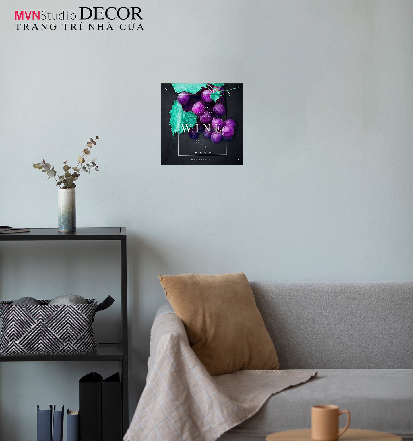 Tranh decal dán tường KHUNG ẢNH WINE trang trí PHÒNG KHÁCH, BÀN LÀM VIỆC, PHÒNG NGỦ - MVN Studio Decor