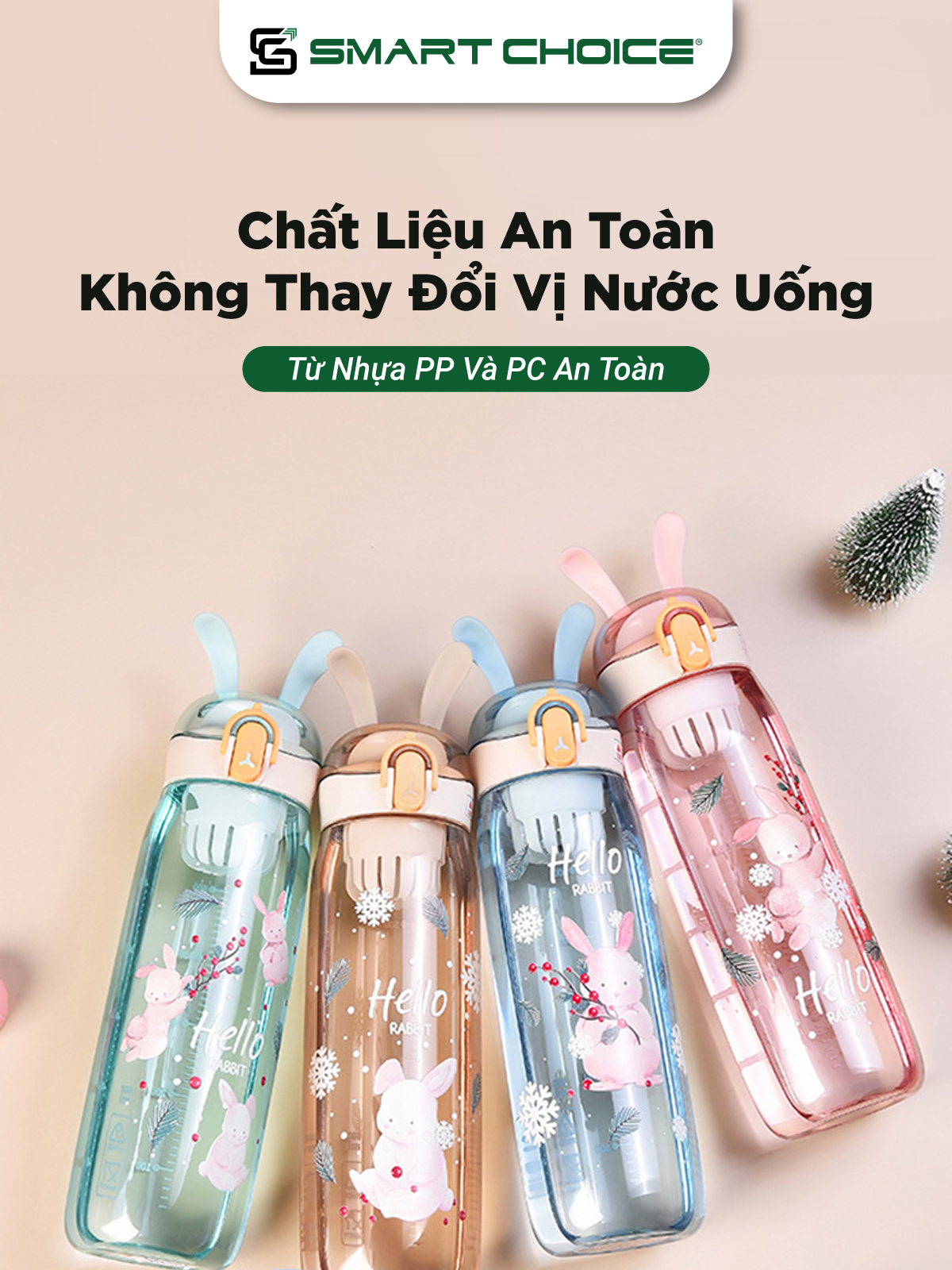 Bình Nước Con Thỏ SMARTCHOICE Trong Suốt 4 Màu Bằng Nhựa Cao Cấp SCG-PK087