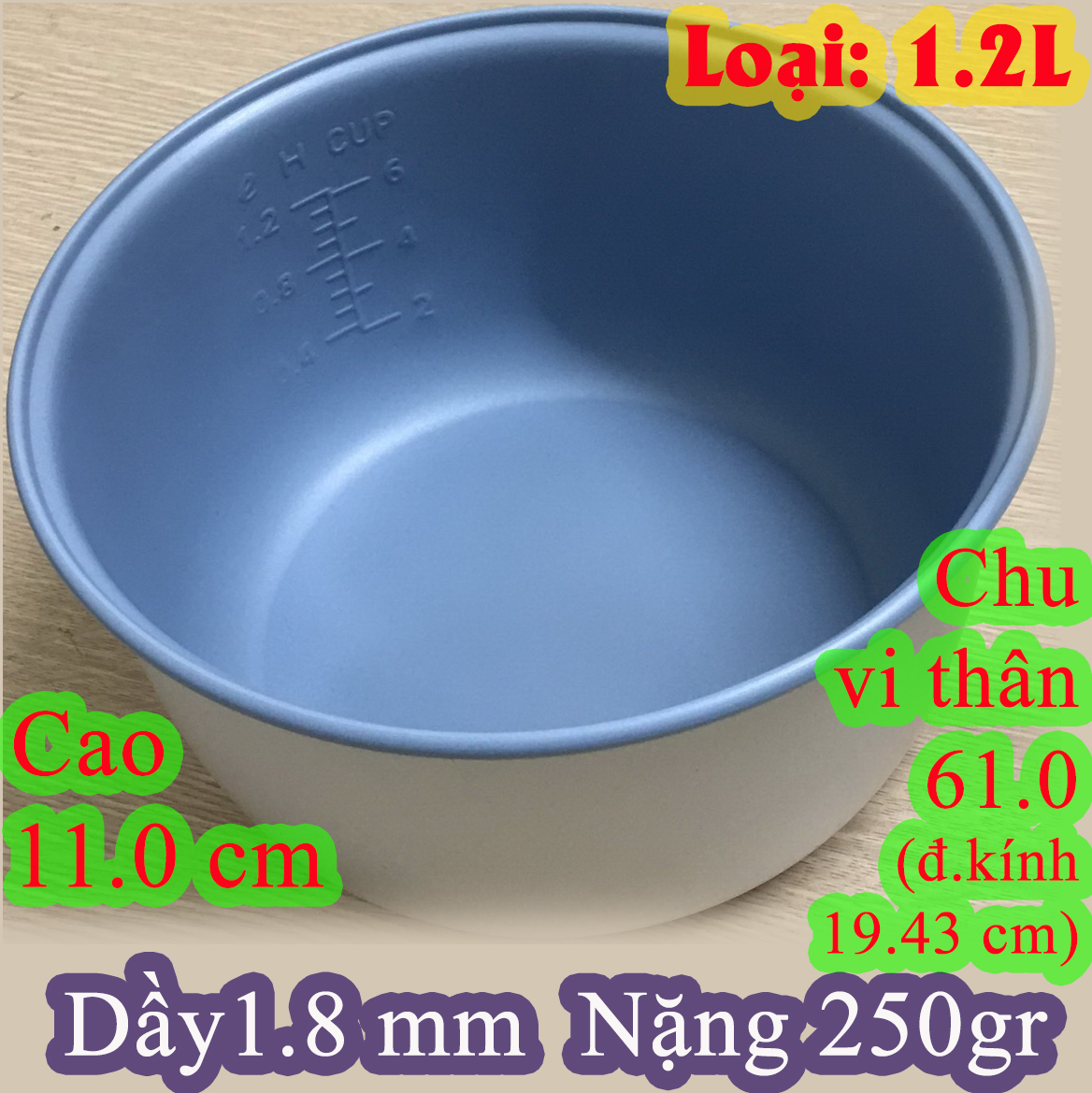 Lòng nồi cơm điện Hàng chính hãng-Hàng nhập khẩu (ruột nồi cơm điện) 1.2 L chống dính màu Ghi trắng nặng 250 gr