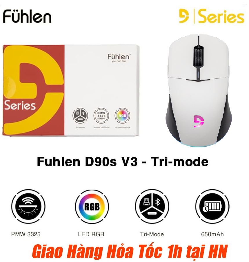 Chuột Không Dây Gaming Fuhlen D90S V3 Tri-Mode ( Hỗ trợ kết nối Bluetooth/ Wireless 2.4G/ TypeC)  - Bản Nâng Cấp Của D90S - Hàng Chính Hãng