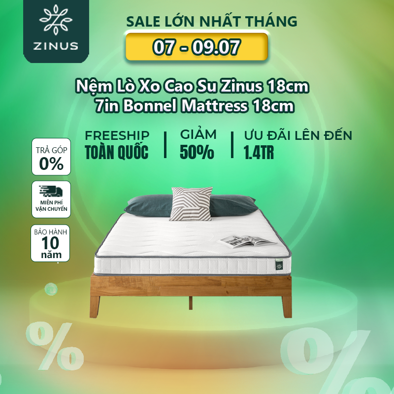 Nệm Lò Xo Cao Su Liên Kết Zinus 18cm Bonnel Mattress