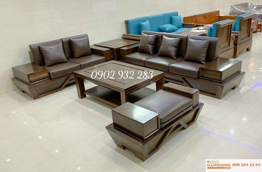 Bộ bàn ghế sofa gỗ mẫu thuyền 2 văng - Đồ Gỗ Mạnh Hùng