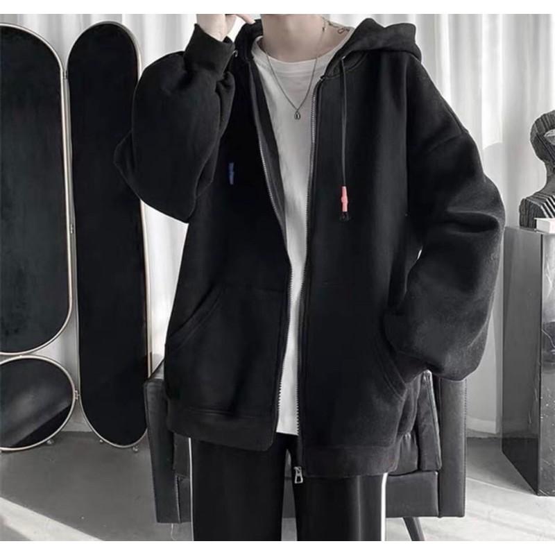 Áo khoác dây kéo nỉ lót bông Trơn unisex