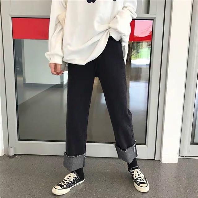 Quần Jeans đen ống suông ulzzang có bigsize / Quần Jeans cạp cao QC