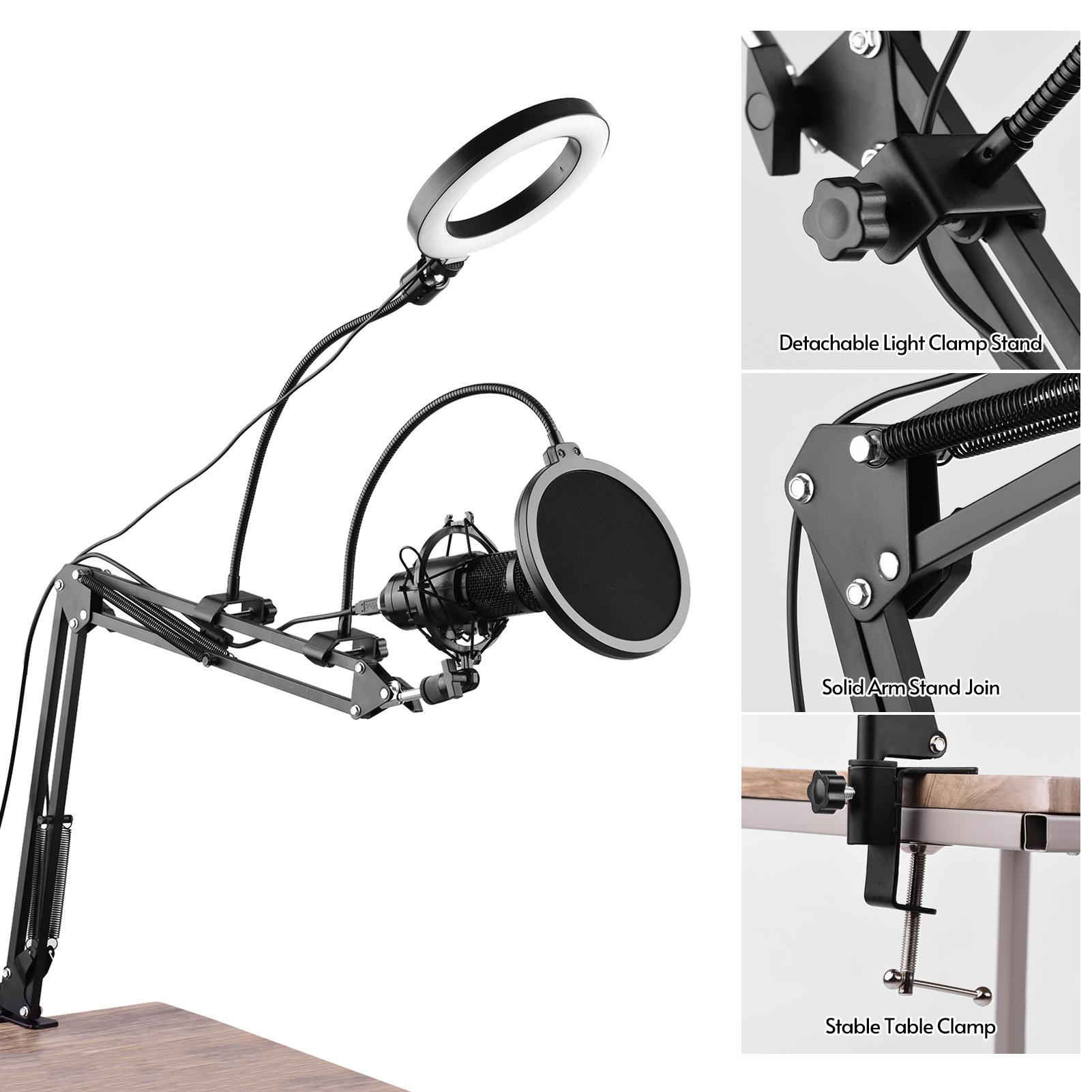 Bộ đèn vòng cho micrô video 6,3 inch / 16cm với bộ lọc pop khớp nối Micropone Shock