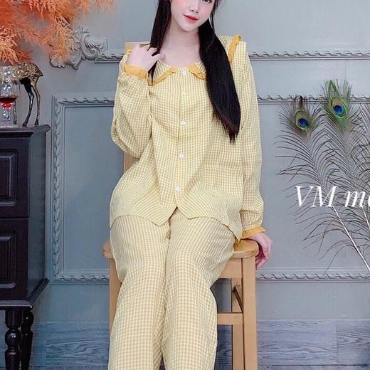 Bộ đồ bầu kết hợp cho con bú sau sinh mềm mịn co giãn cổ vạt chéo tôn dáng