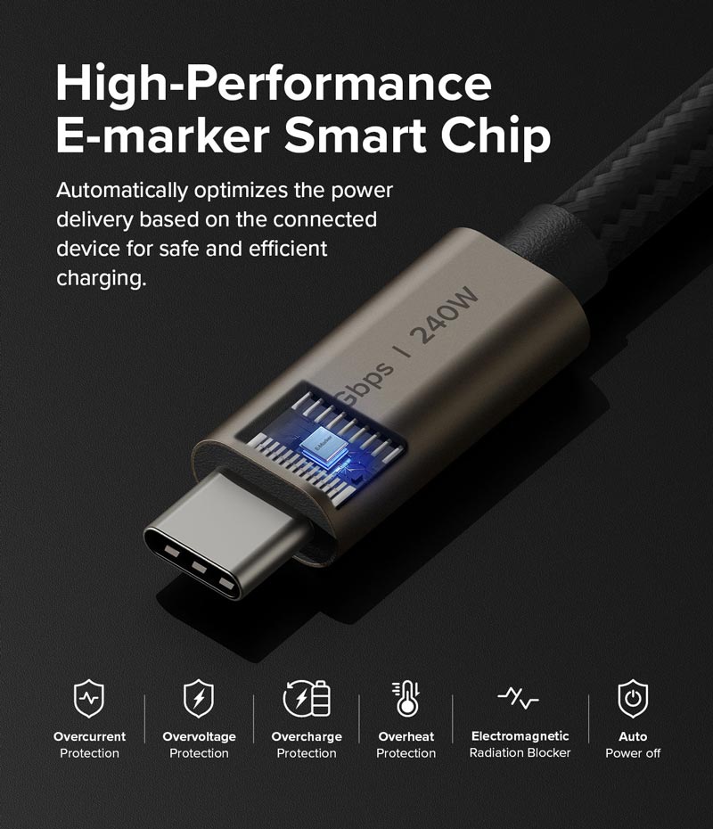 Cáp sạc nhanh 240W cho điện thoại/laptop/tablet RINGKE USB-3.2 Gen 2X2 USB-C Cable - Hàng Chính Hãng