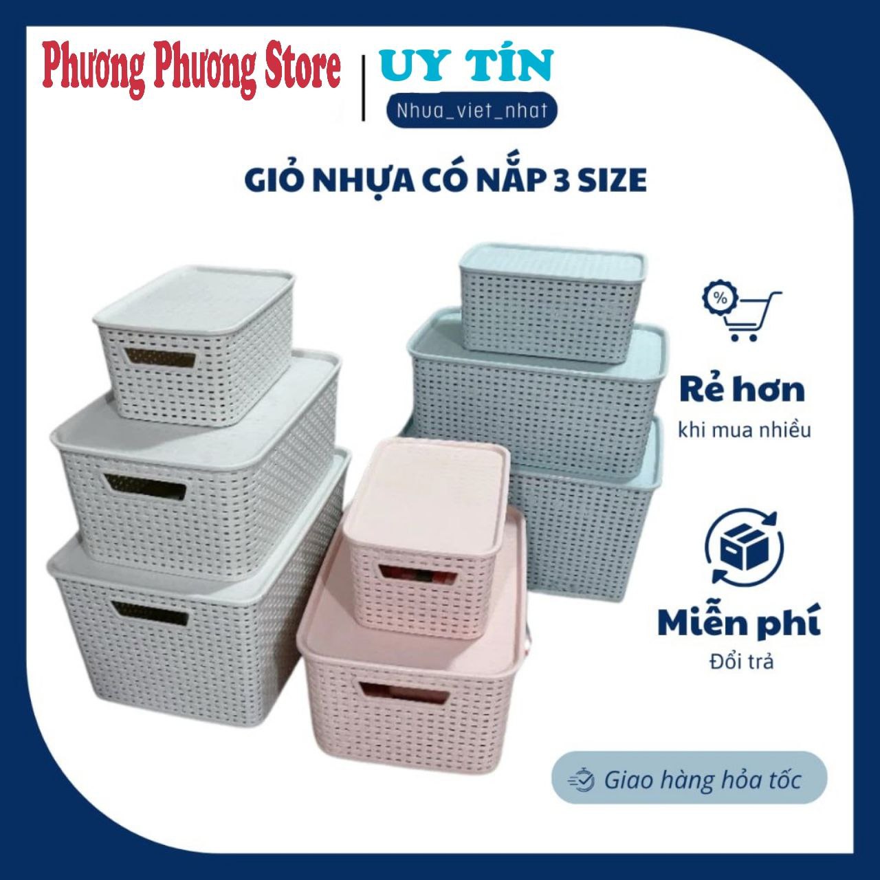 Thùng đựng đồ bằng nhựa giả mây có nắp đậy