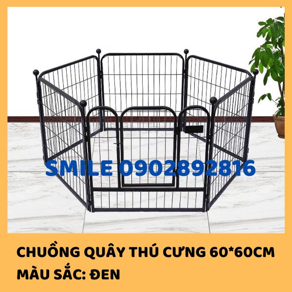 Chuồng Quây Chó Lớn - Nan Ống Siêu Dày Cap cấp - Gồm 6 tấm ghép 60&amp;60cm - Màu đen