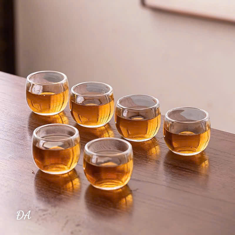 Bộ 6 Ly Thủy Tinh Tròn Thấp 80ml – Ly Cốc Uống Rượu, Trà, Cà Phê Cao Cấp – Chén Trà Thủy Tinh Dày 2 Lớp Sang Trọng - HÀNG CHÍNH HÃNG MINIIN